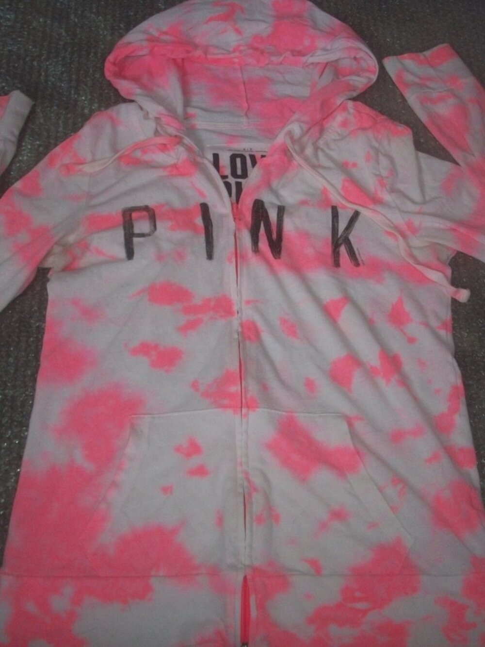 womens "PINK" hooded zip up sweatshirt.Tie-dye.Size small